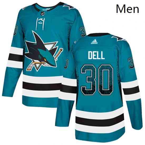Mens Adidas San Jose Sharks 30 Aaron Dell Authentic Teal Drift Fashion NHL Jersey